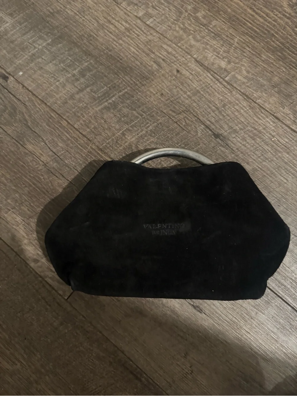 Valentino Black Suede Clutch with Silver-Tone Handle